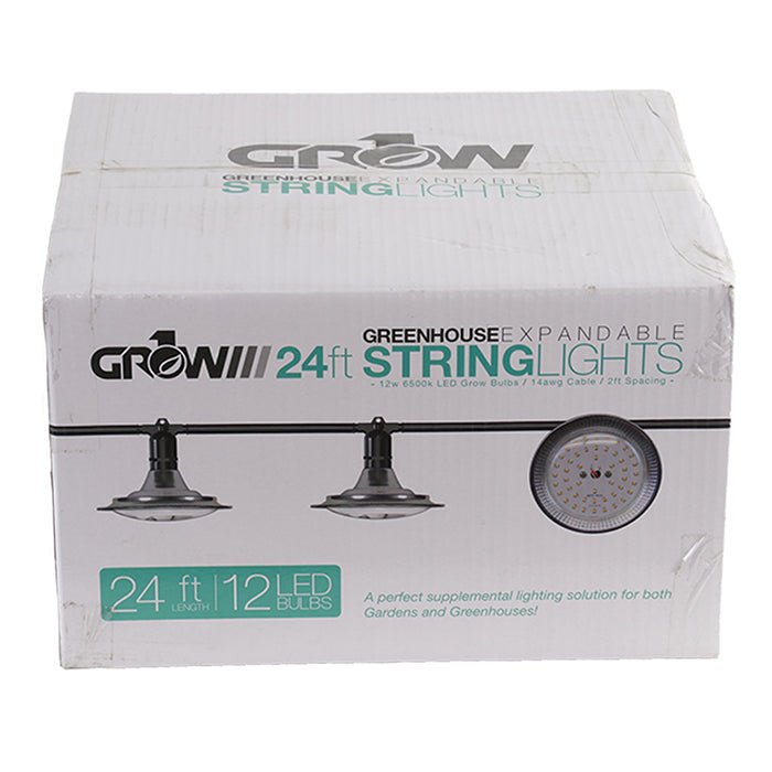 24' Greenhouse Expandable String Lights 14AWG w/ 12W LED 6500K Grow LED Bulbs (12 bulbs) - BetterGrow Hydro