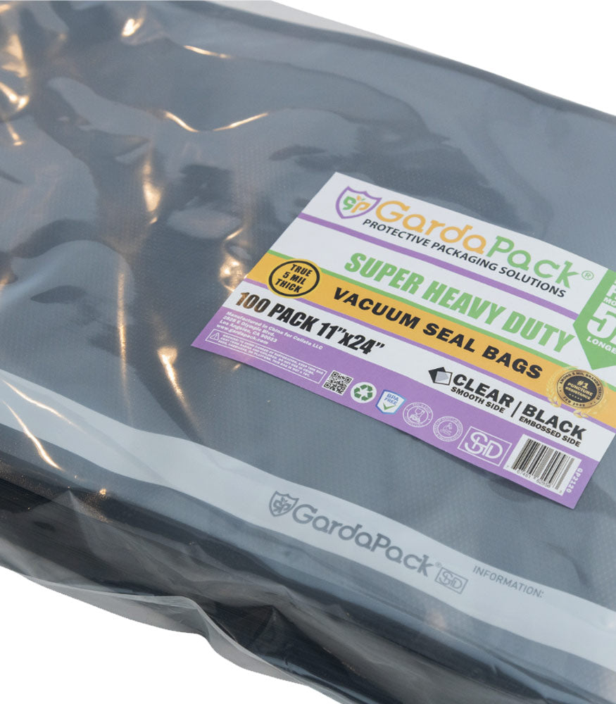GardaPack Clear/Black Vacuum Seal Bags - Super Heavy-Duty - 11" x 24" - 100 pk