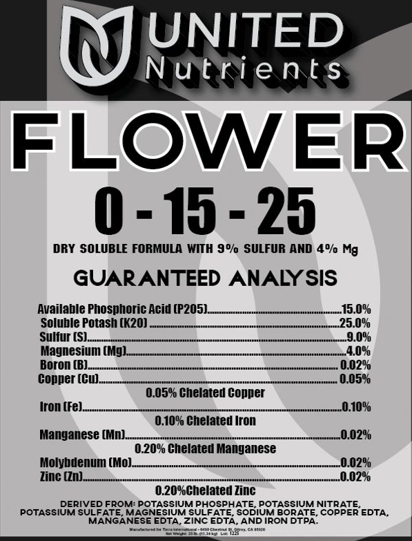 United Nutrients Flower 0-15-25 + Micros - 25 lb - BetterGrow Hydro