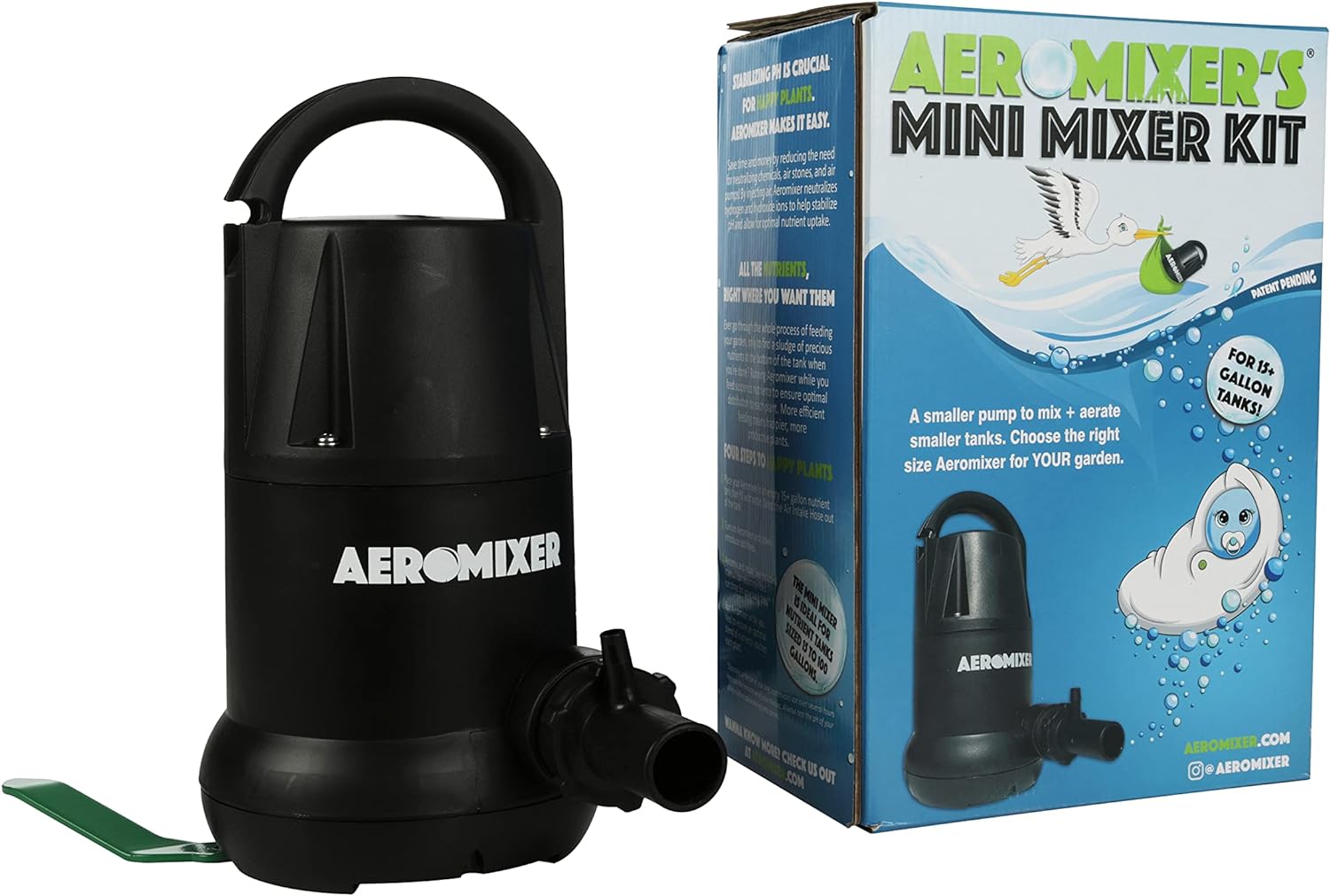 Aeromixer Mini 1/6 HP Submersible Mixing + Aerating Pump - For Organic Fertilizer Only - BetterGrow Hydro
