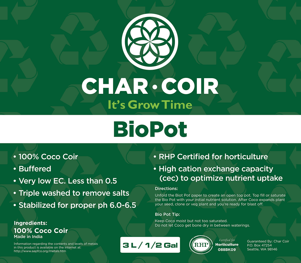 Char Coir BioPot - 3 Liter / 2 gallon - BetterGrow Hydro