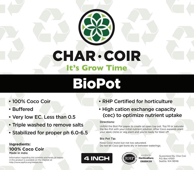 Char Coir BioPot - 4 in / 1/2 gallon - BetterGrow Hydro