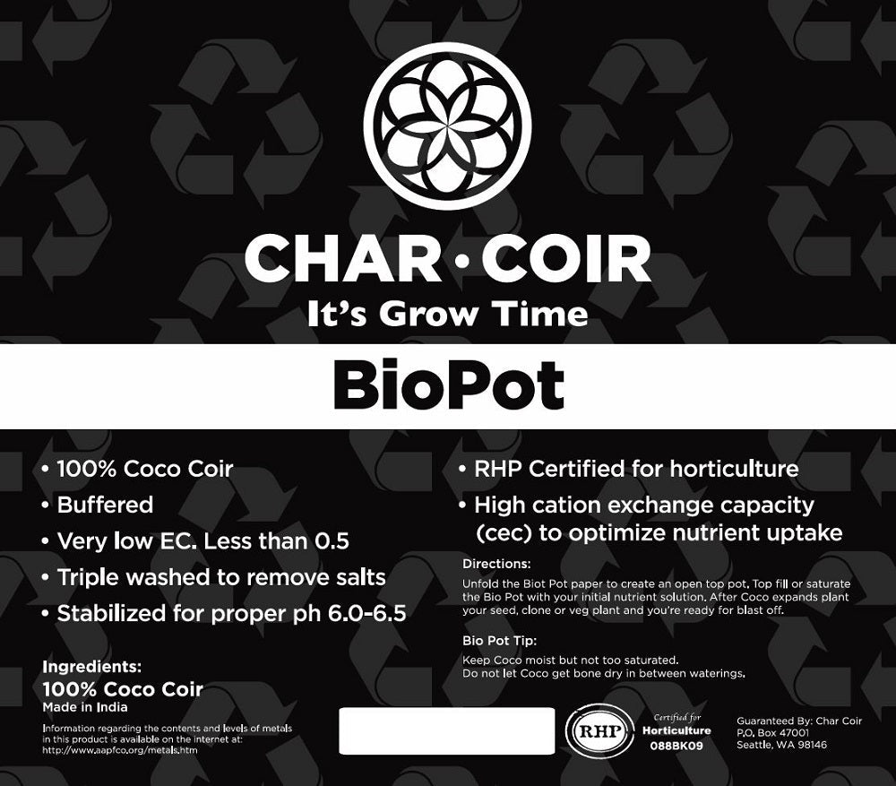 Char Coir BioPot - 8 Liter / 4 gallon - BetterGrow Hydro