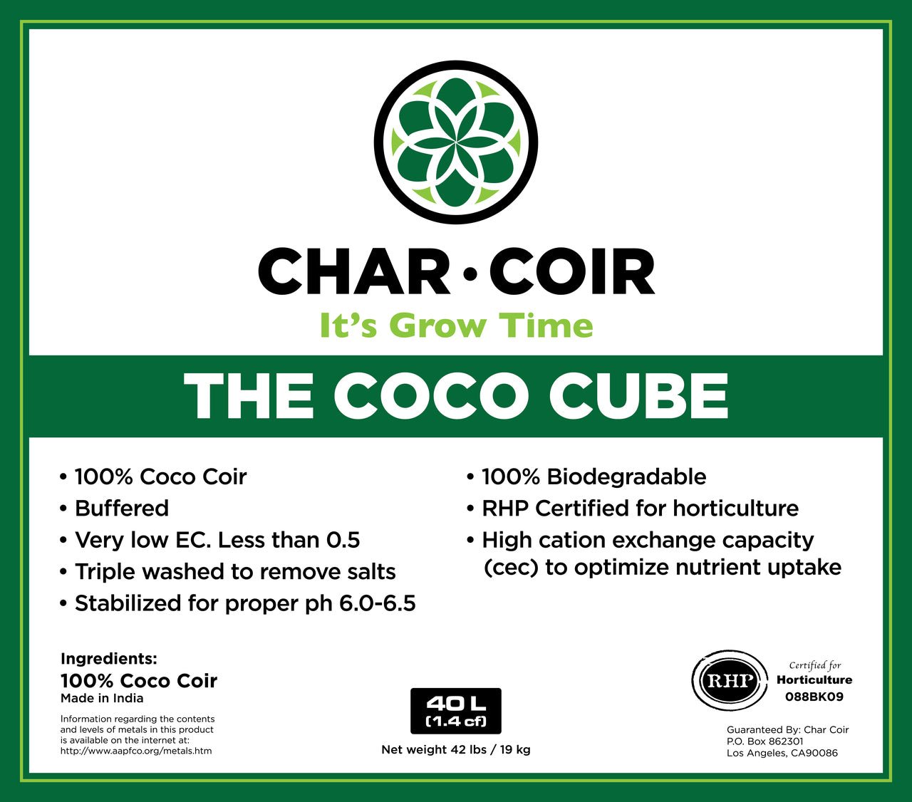 Char Coir Coco Cube - Compressed / 1 gallon - BetterGrow Hydro