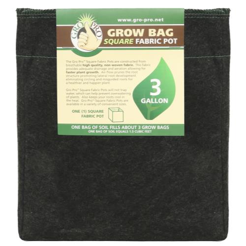 Gro Pro Square Fabric Pot 3 Gallon - BetterGrow Hydro