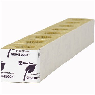 Grodan Gro-Block Improved GR4 - Small 3" (3x3x2.6) w/Hole - Strip - Carton (384/Carton) - BetterGrow Hydro