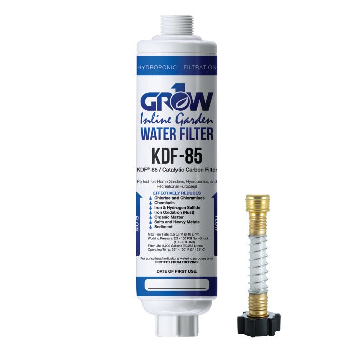 GROW1 Inline KDF-85 Garden Water Filter – Chloramine, Chlorine, Heavy Metal Removal - BetterGrow Hydro