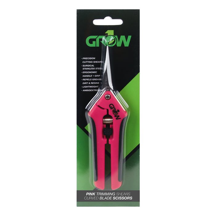 Grow1 Pink Trimming Shears, Curved Blade Scissors - BetterGrow Hydro