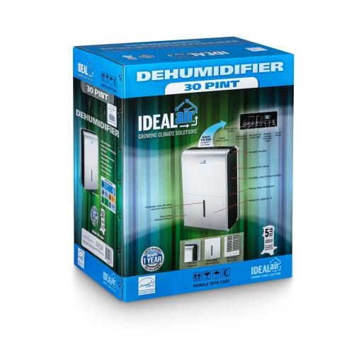 Ideal - Air Dehumidifier 30 Pint - Up to 50 Pints Per Day - BetterGrow Hydro