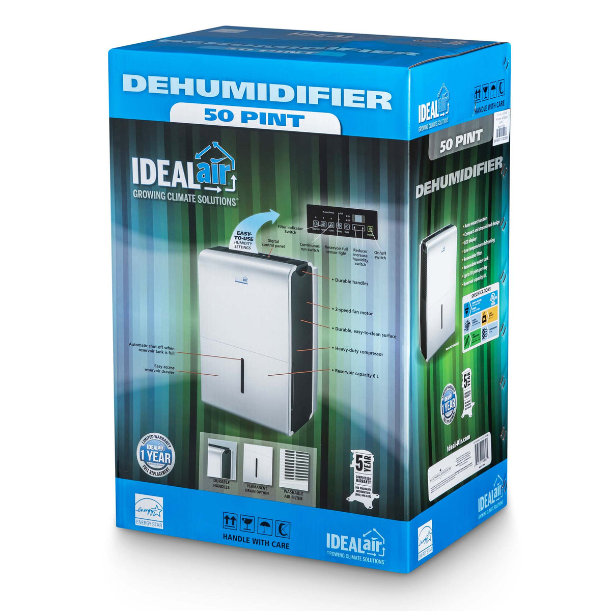 Ideal-Air Dehumidifier 50 Pint - Up to 80 Pints Per Day - BetterGrow Hydro