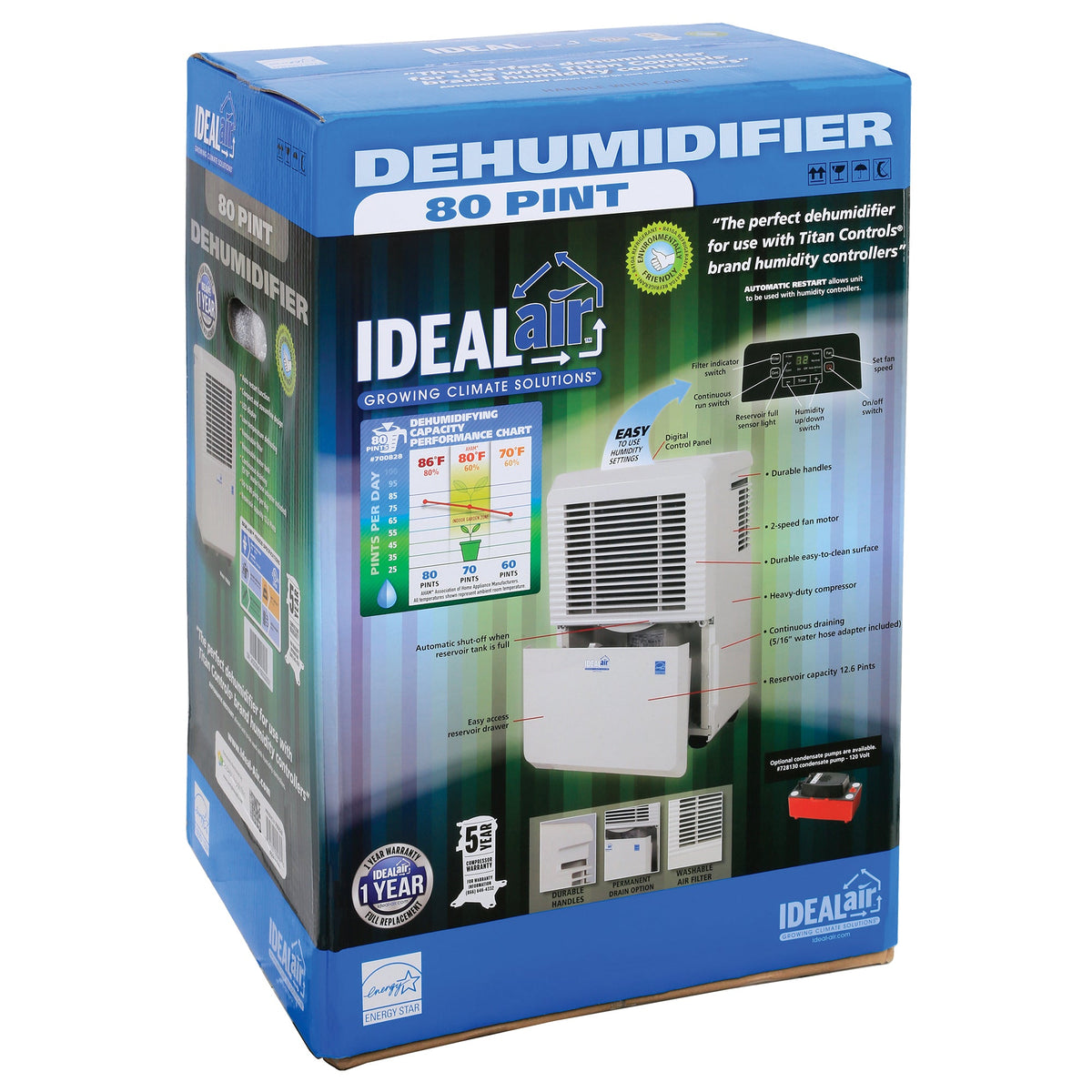 Ideal-Air Dehumidifier 50 Pint - Up to 80 Pints Per Day - BetterGrow Hydro