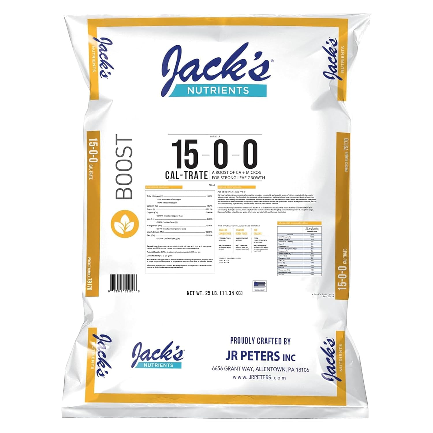 Jacks Cal-Trate 15-0-0 - 25 lbs - BetterGrow Hydro