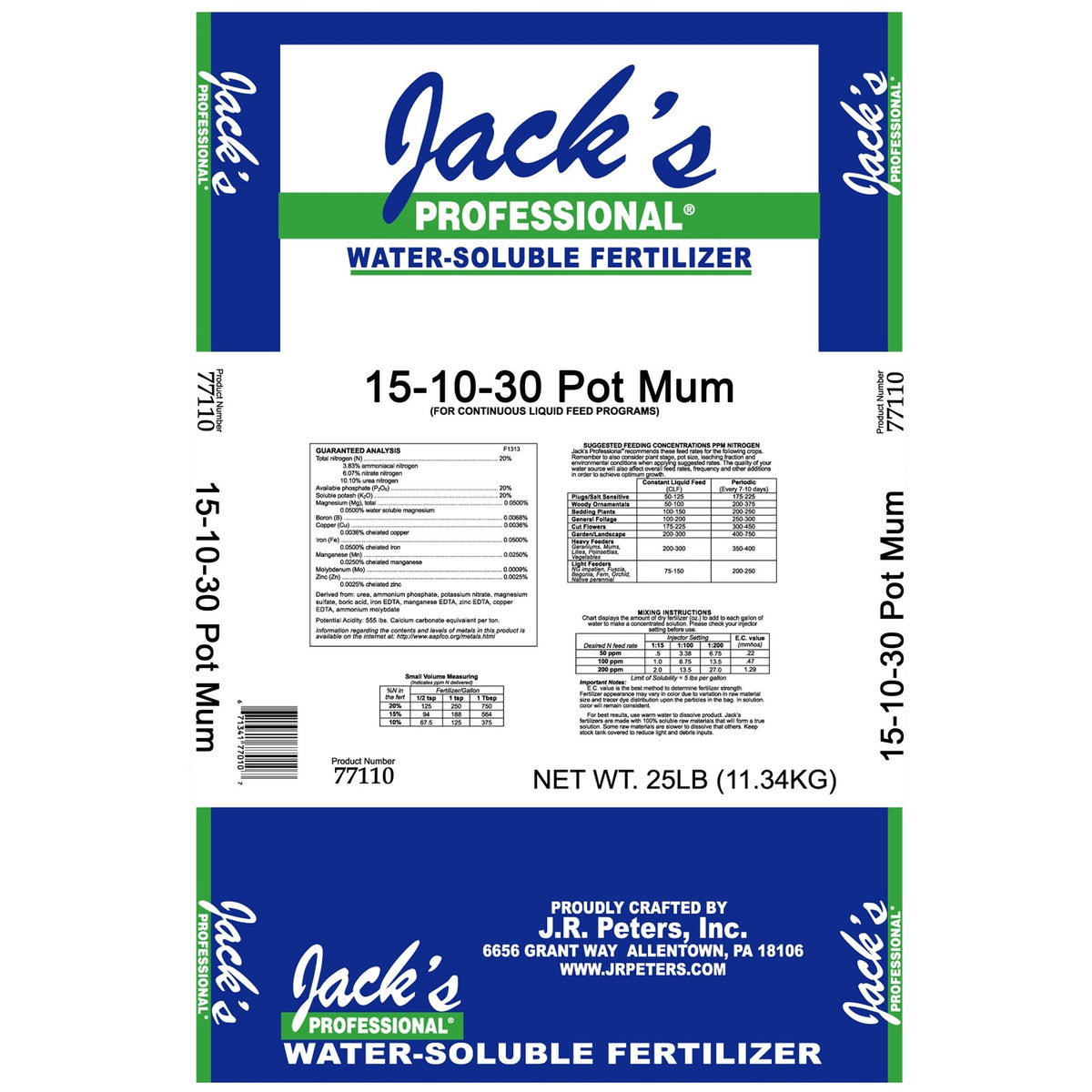 Jack's Professional® 15-10-30 Pot Mum Fertilizer 25lb - BetterGrow Hydro