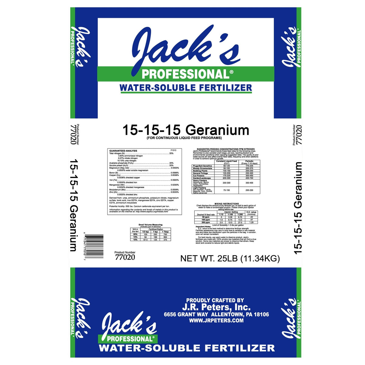Jack's Professional® 15-15-15 Geranium Fertilizer 25lb - BetterGrow Hydro