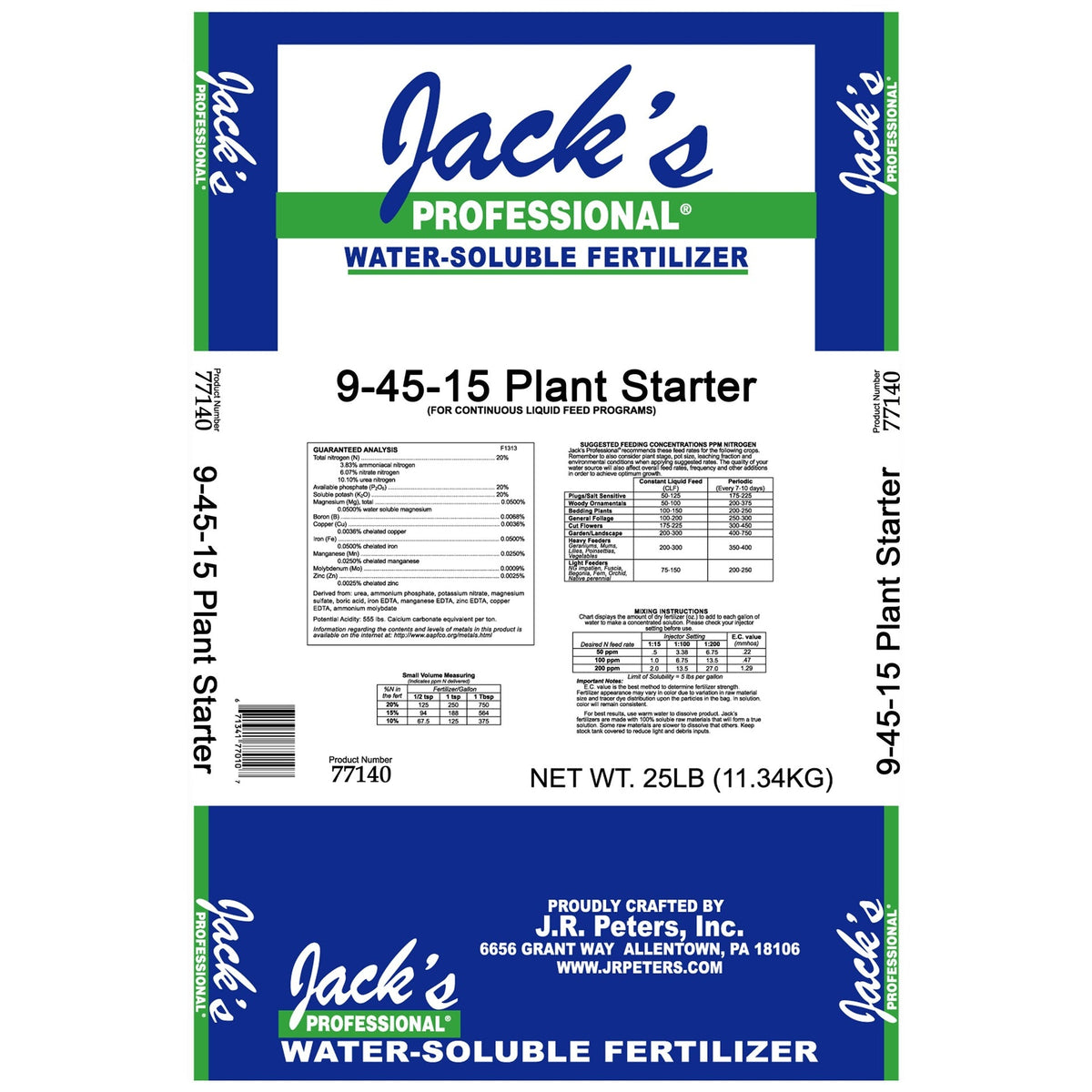 Jack's Professional® 9-45-15 Plant Starter Fertilizer 25lb - BetterGrow Hydro