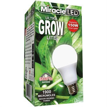Miracle LED Commercial Hydroponic Ultra Grow Lite - Replaces up to 150W - Daylight A19 LED Grow Light Bulb - BetterGrow Hydro