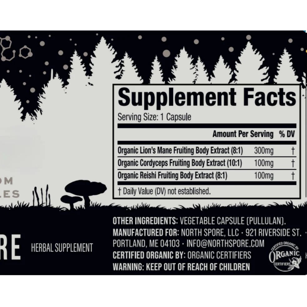 North Spore Organic ‘Clarity’ High Potency Mushroom Capsules - BetterGrow Hydro