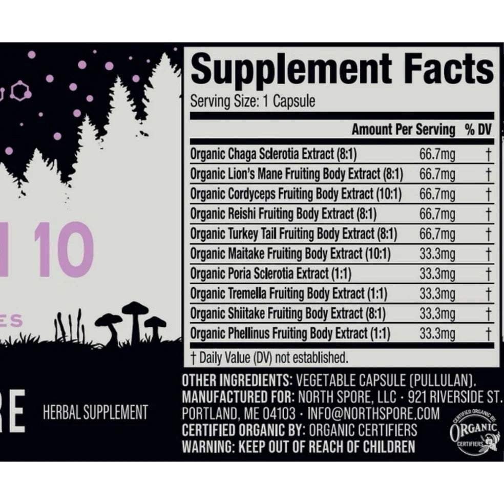 North Spore Organic ‘Spectrum 10’ High Potency Mushroom Capsules - BetterGrow Hydro