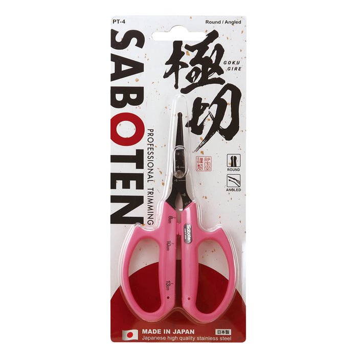 Saboten Fluorine Coated Round Tip Angled Blade Trimming Scissors Pink (PT-4) - BetterGrow Hydro