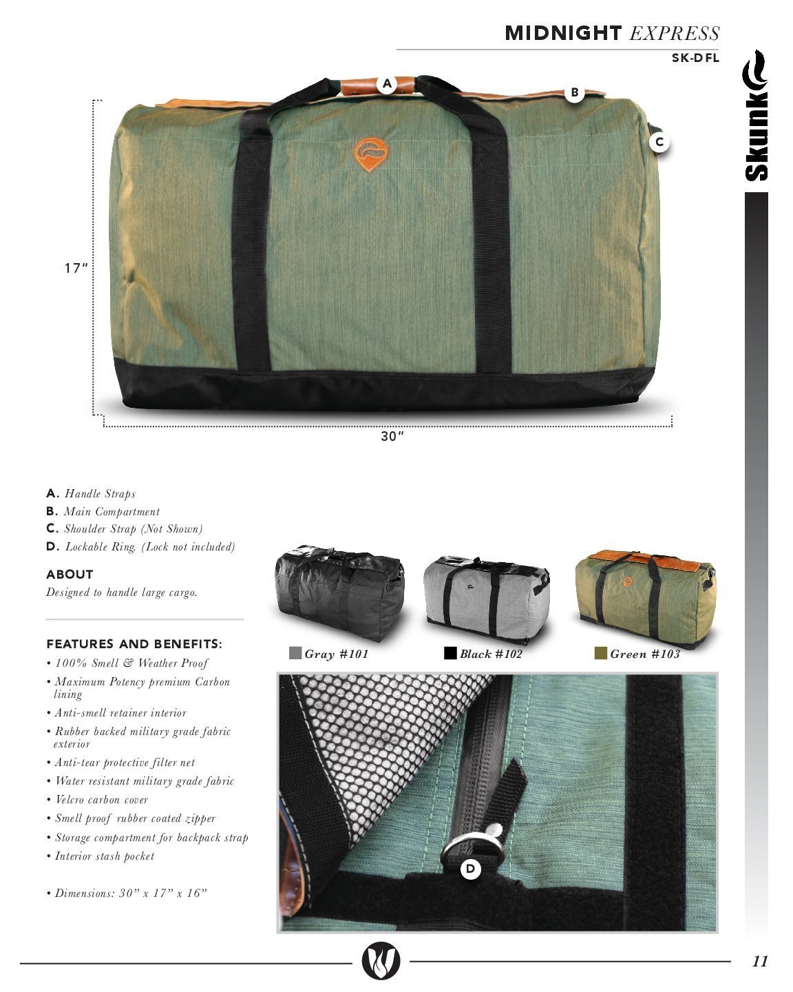 SkunkGuard Odor - Proof Midnight Express XL Large Duffle - Green - BetterGrow Hydro