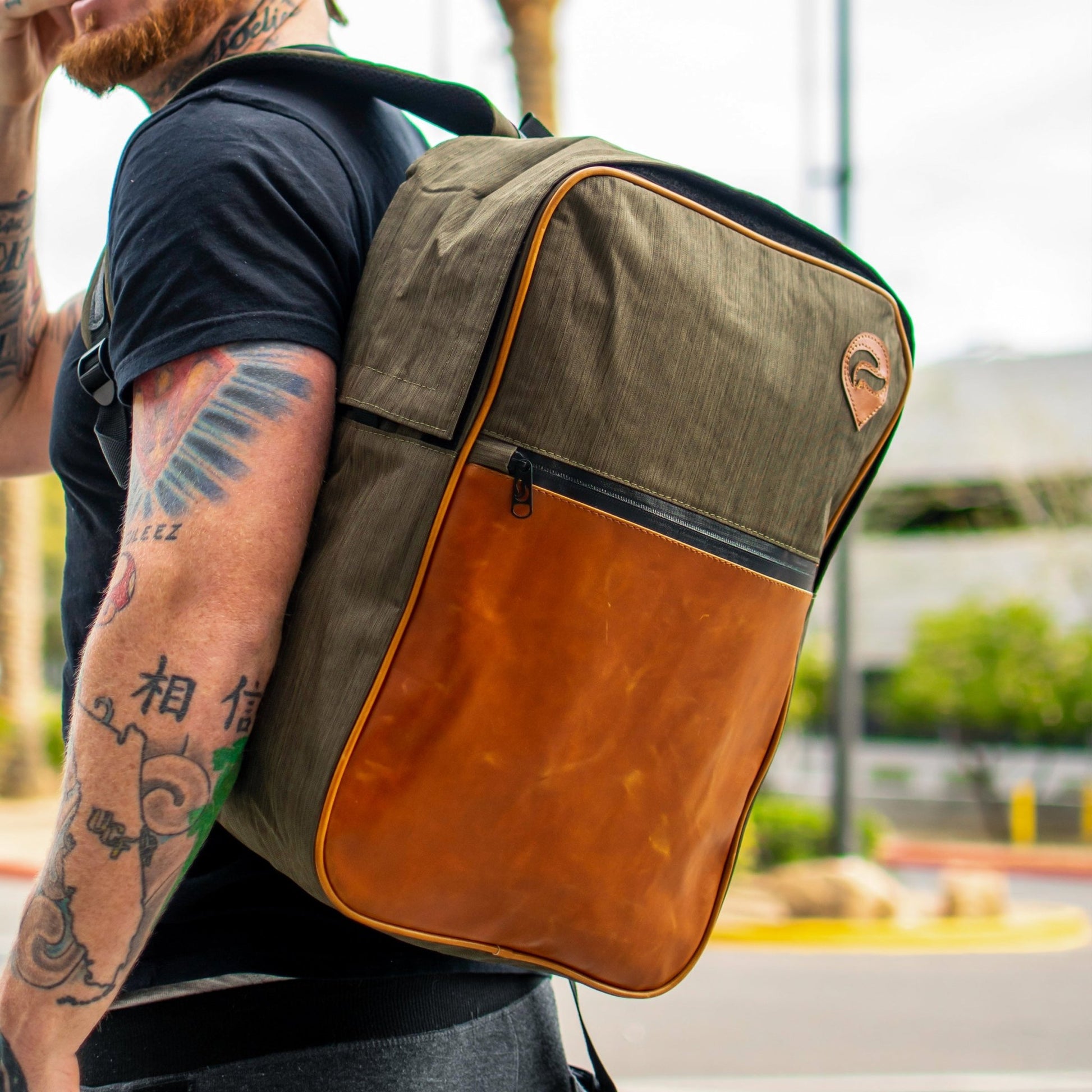 SkunkGuard Odor - Proof Urban Backpack - Blue/Brown Leather - BetterGrow Hydro