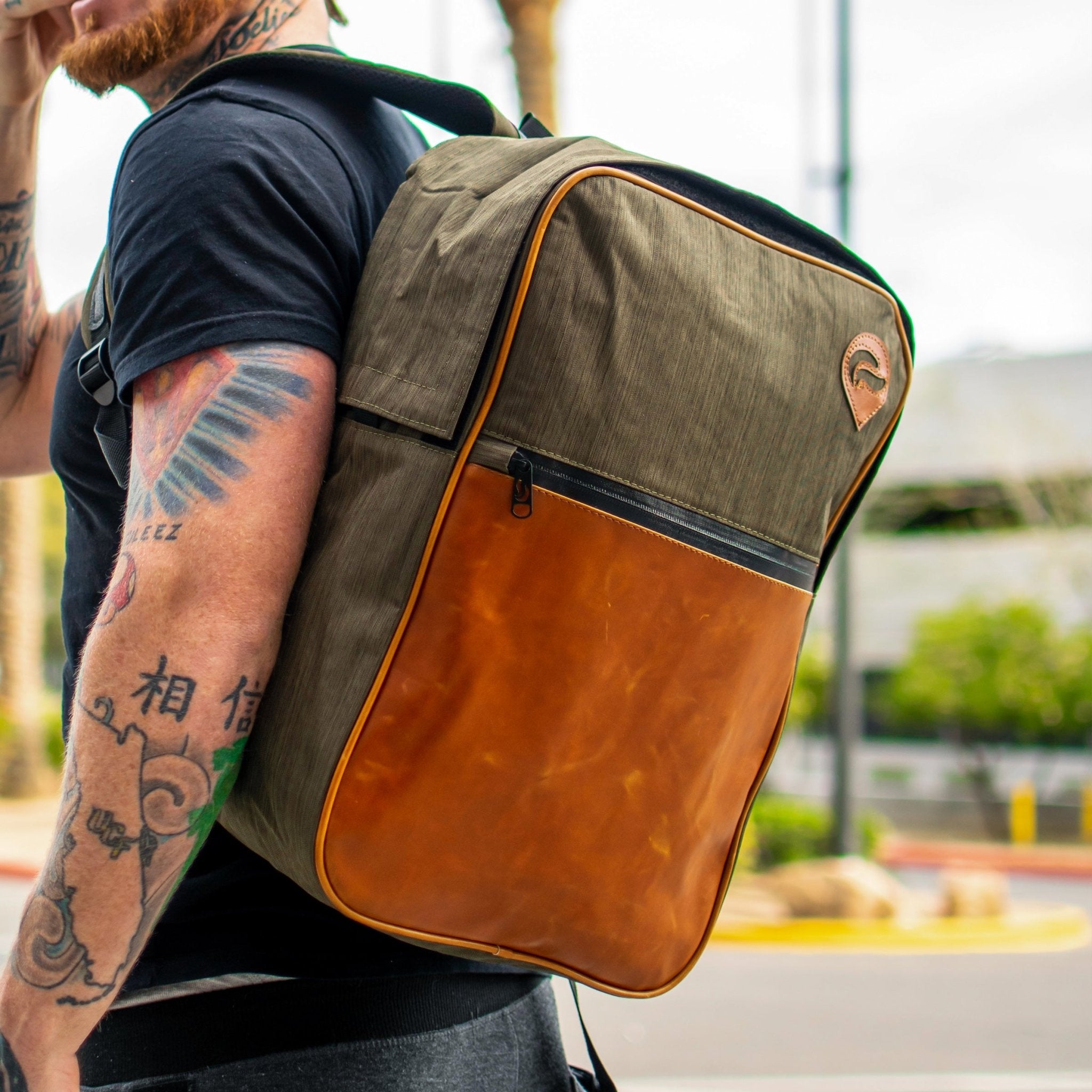 SkunkGuard Odor - Proof Urban Backpack - Blue/Brown Leather - BetterGrow Hydro