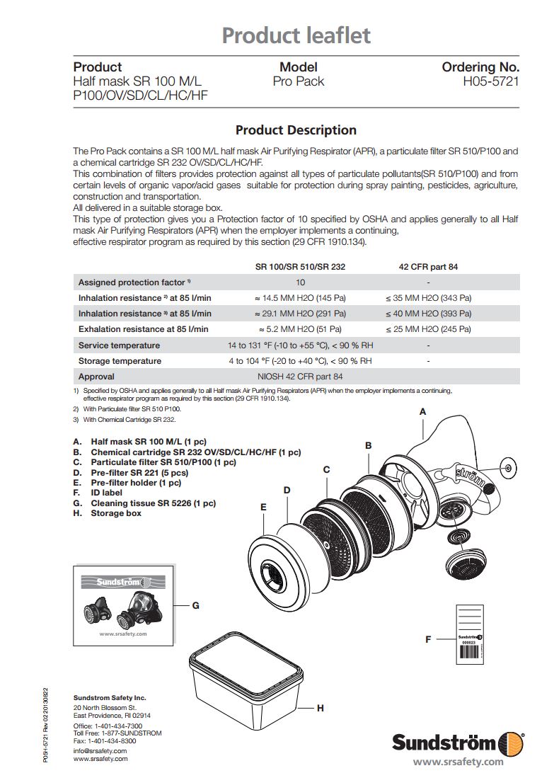 Sundstrom Pro Pack SR 100 M/L Respirator - BetterGrow Hydro