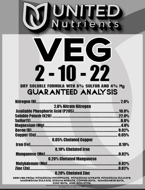 United Nutrients Veg 2-10-22 + Micros - 25 lb - BetterGrow Hydro