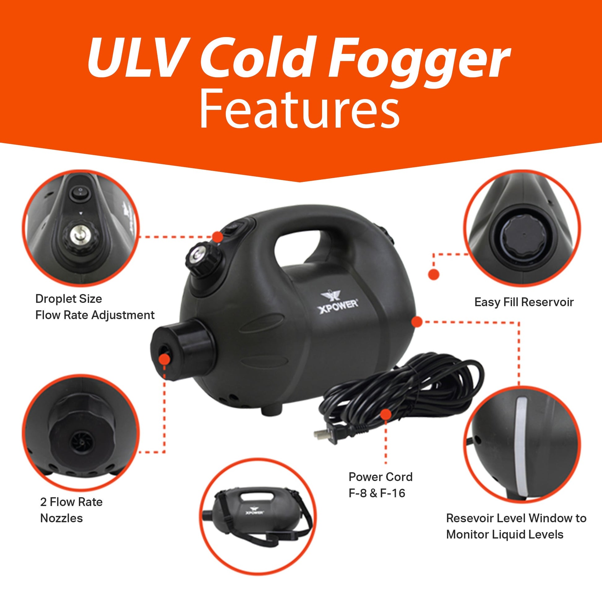 XPOWER F - 16B ULV Cold Fogger Battery Powered Rechargeable Cordless Sprayer - BetterGrow Hydro